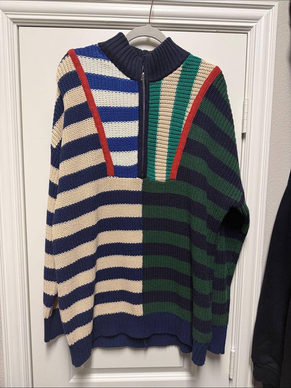 Amalli Talli Knit Quarter Zip Sweater Striped Large